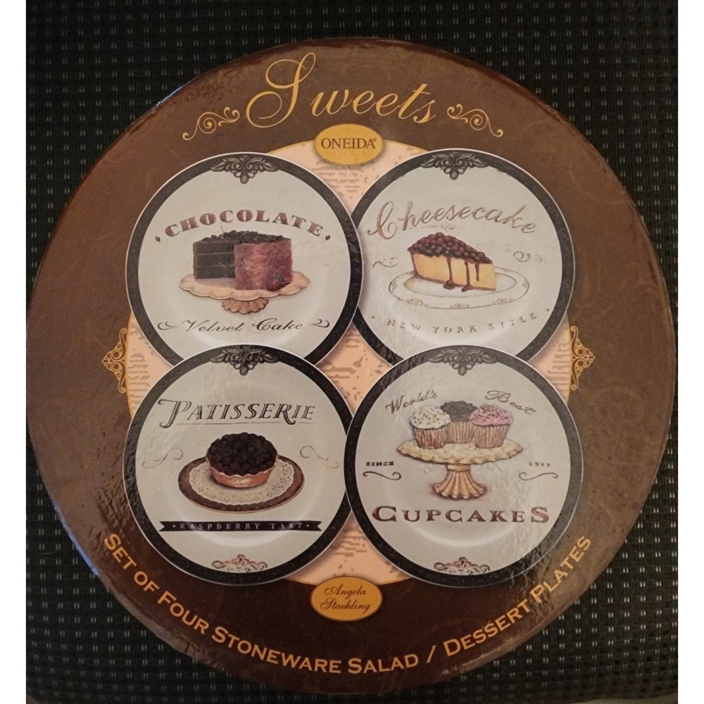 ONEIDA "Sweets Collection" Set of‎ Four Stoneware Salad/Dessert Plates